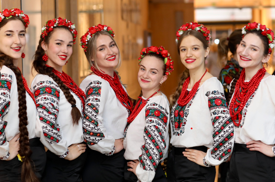 A Ukrainian refugee choir performed a selection of beautiful Ukrainian songs.